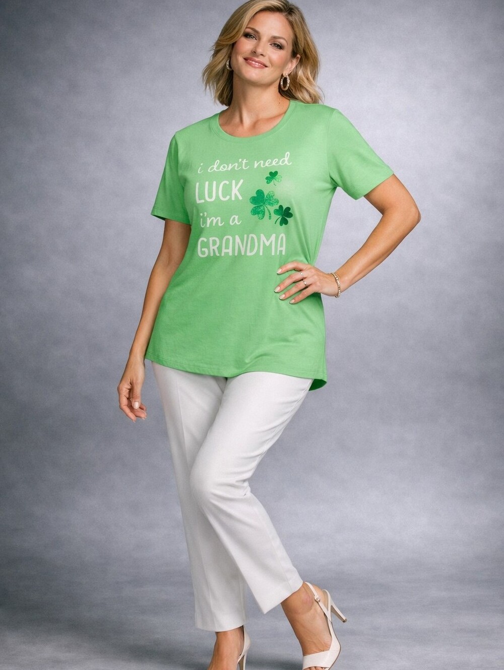Celebrate It Mint Green "I Don't Need Luck I'm a Grandma" Short Sleeve Tee